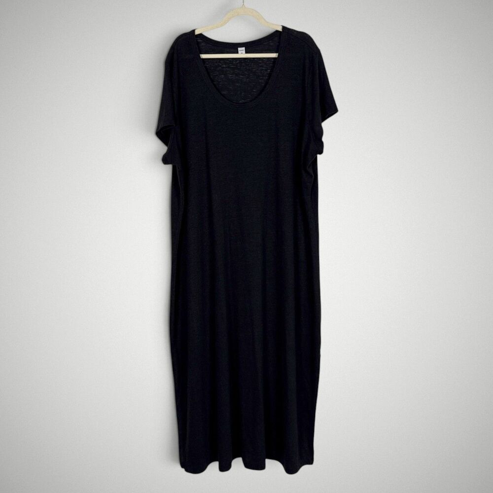 Old Navy Linen Blend Maxi T-Shirt Dress Black Short Sleeve Knit Plus Size 4X